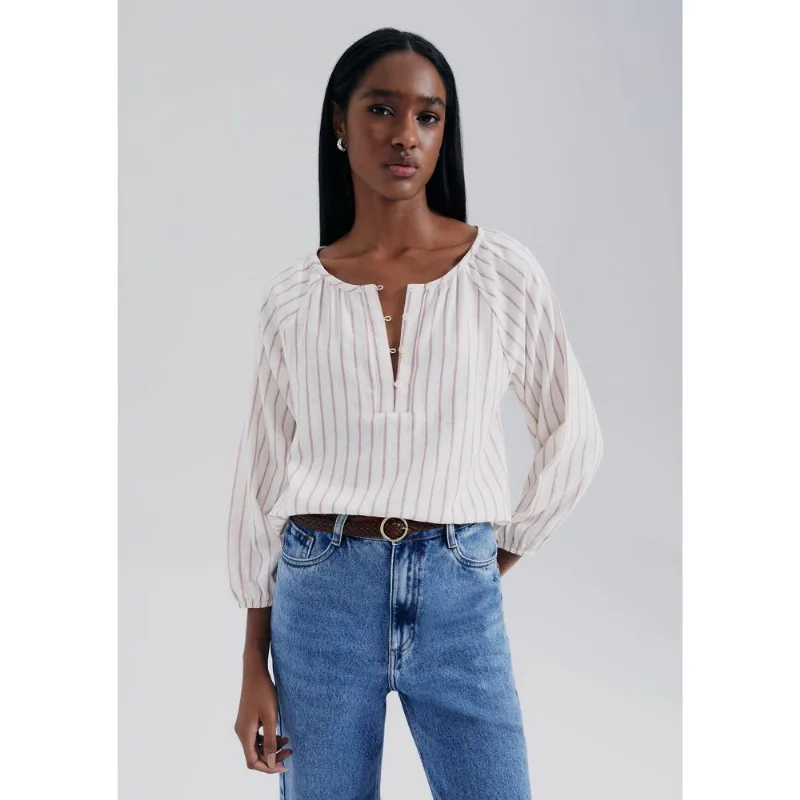 Blusa Bata Manga Longa Fio Tinto - Off white XP