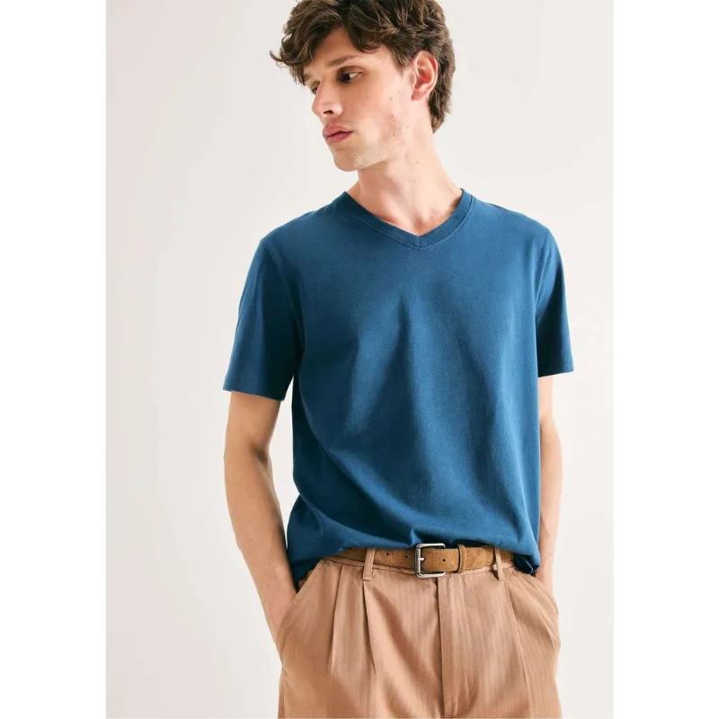Camiseta Básica Masculina Manga Curta Gola V World - Azul XG