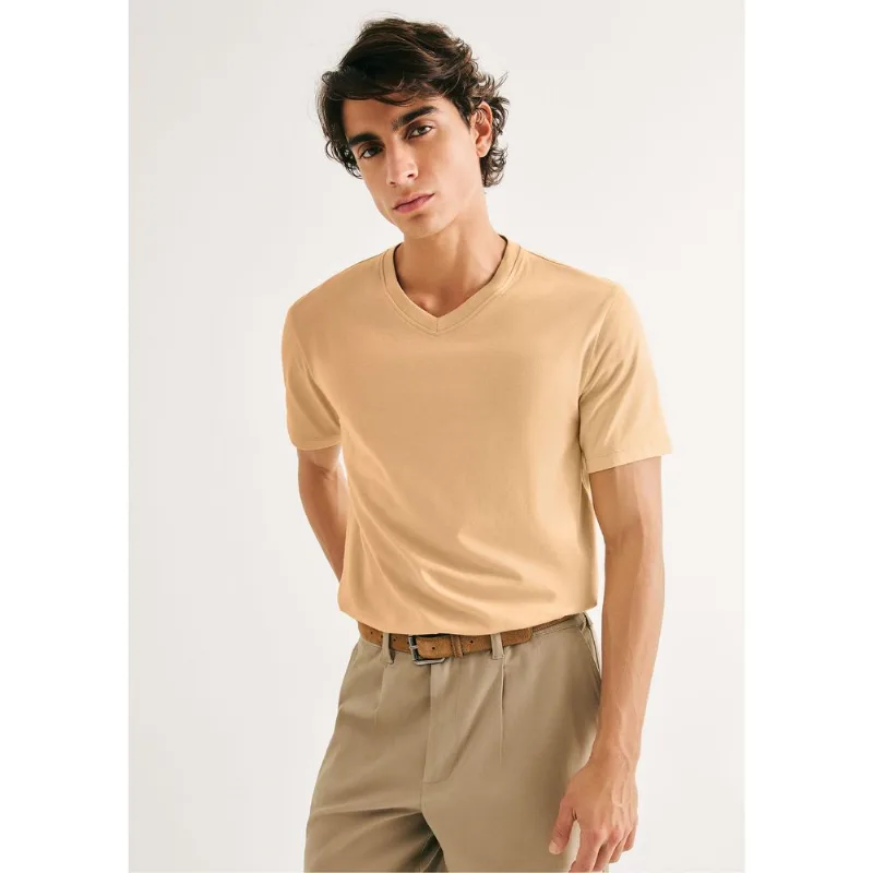 Camiseta Básica Masculina Manga Curta Gola V World - Amarelo G