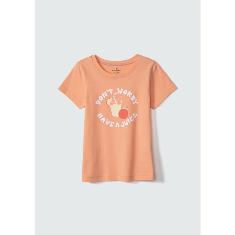 Blusa Infantil Menina Manga Curta Com Estampa - Laranja 006