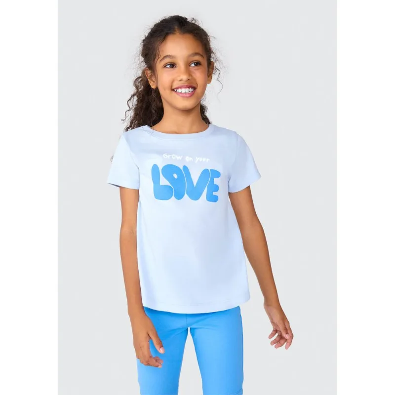 Blusa Infantil Menina Manga Curta Com Estampa - Azul 010