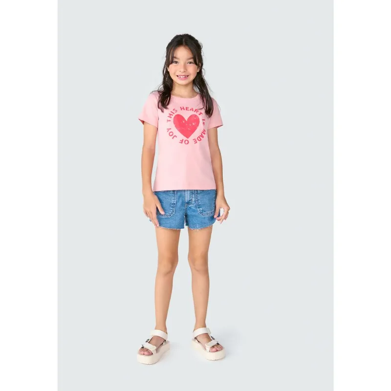 Blusa Infantil Menina Manga Curta Com Estampa - Rosa 012