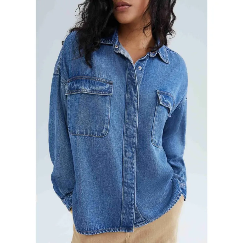 Camisa Jeans Feminina Manga Longa - Azul G