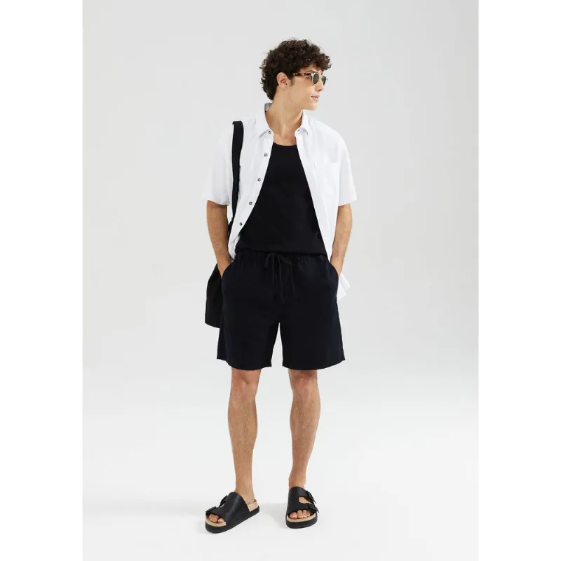Bermuda Masculina Em Sarja Com Linho - Preto G