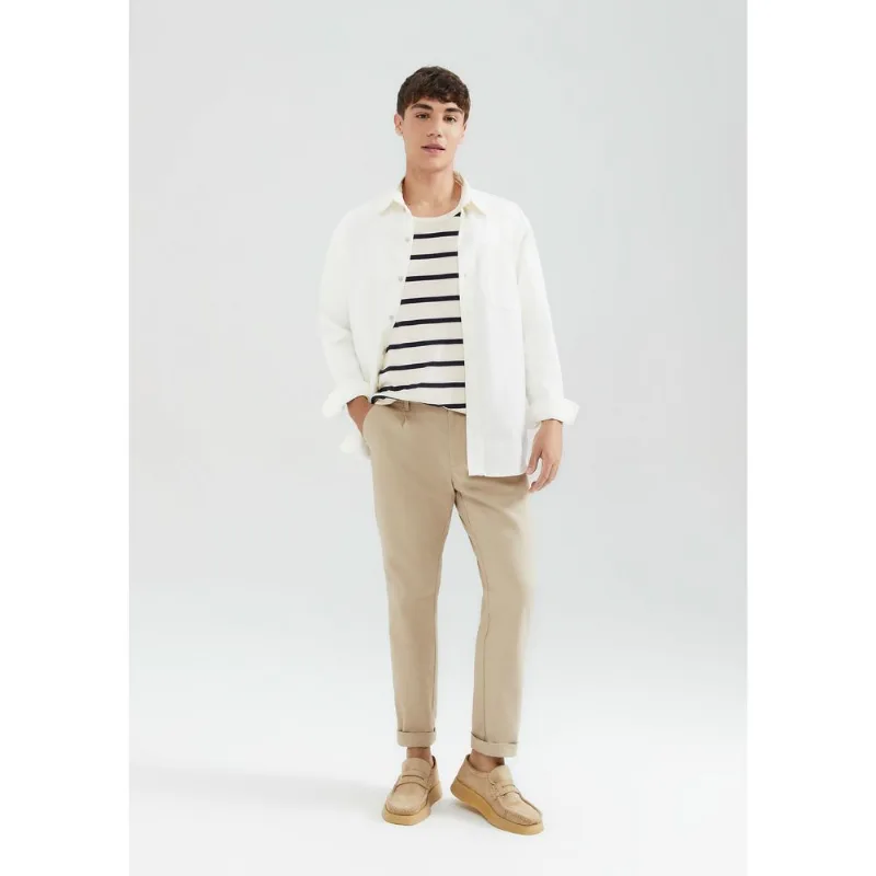 Calça Masculina Reta Em Sarja Texturizada - Bege 038