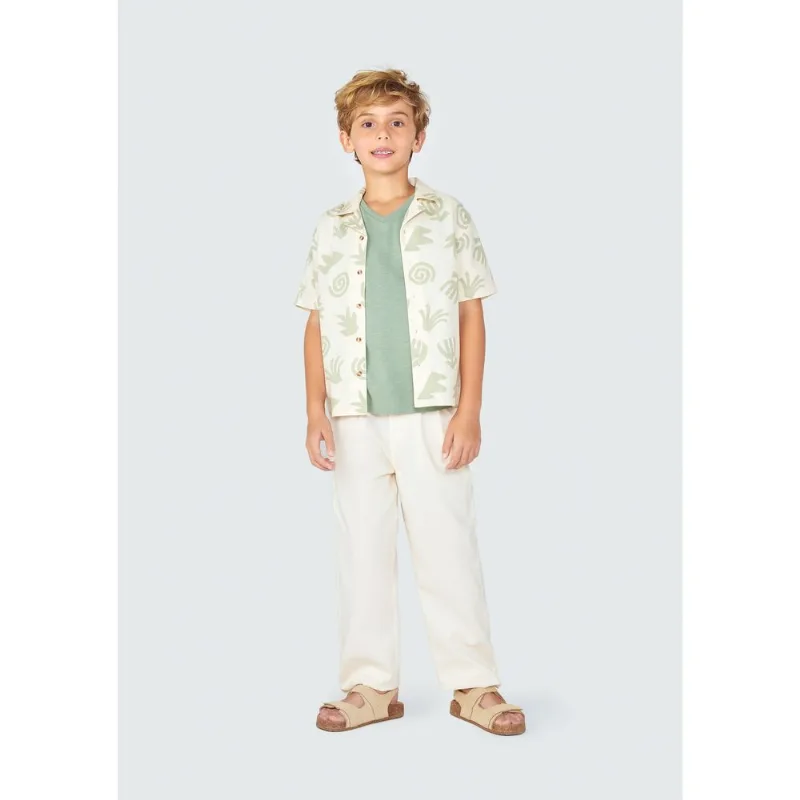 Camisa Infantil Menino Manga Curta Estampada - Bege 012
