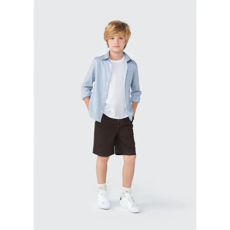 Camisa Infantil Menino Manga Longa Com Bolso - Azul 006