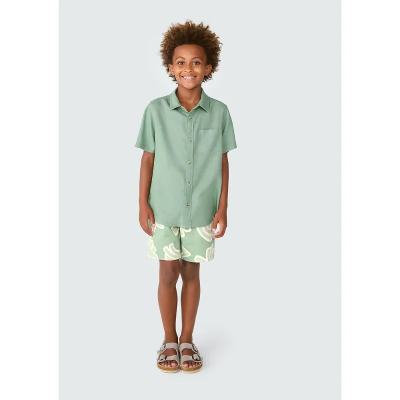 Camisa Infantil Menino Manga Curta Com Linho - Verde 006