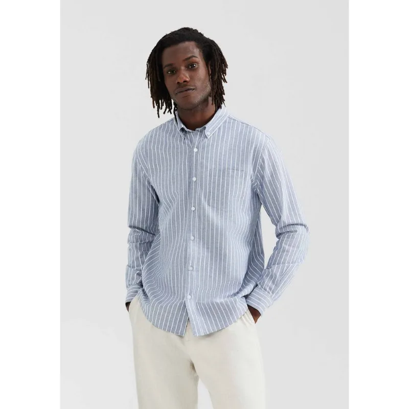 Camisa Masculina Manga Longa Fio Tinto Listrada - Azul P
