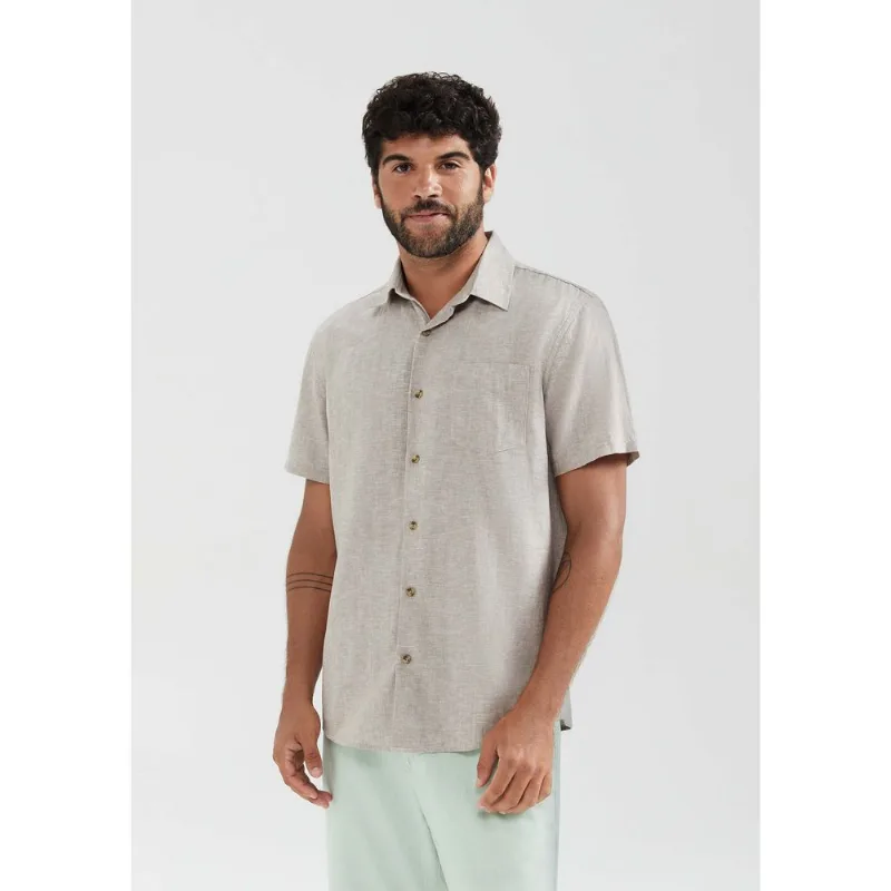 Camisa Masculina Manga Curta Fio Tinto Em Linho - Cinza G