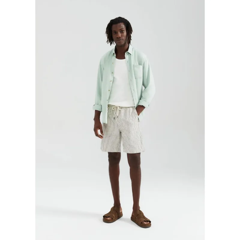 Bermuda Masculina Reta Listrada Com Linho - Off white P