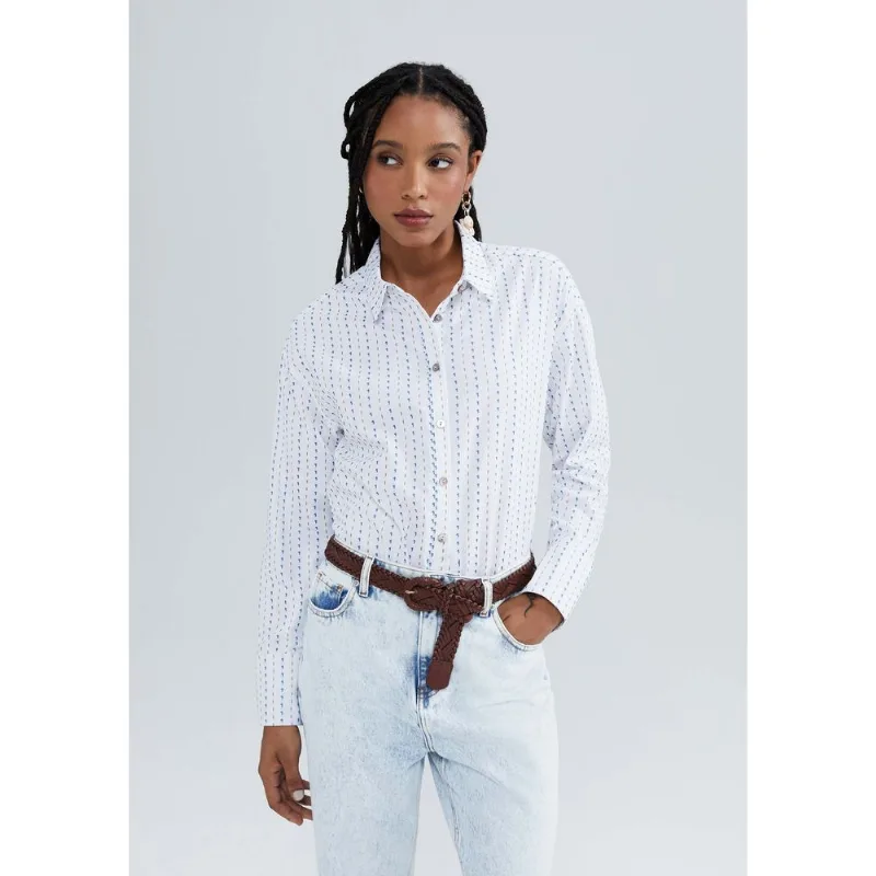 Camisa Feminina Manga Longa Alongada - Off white XG