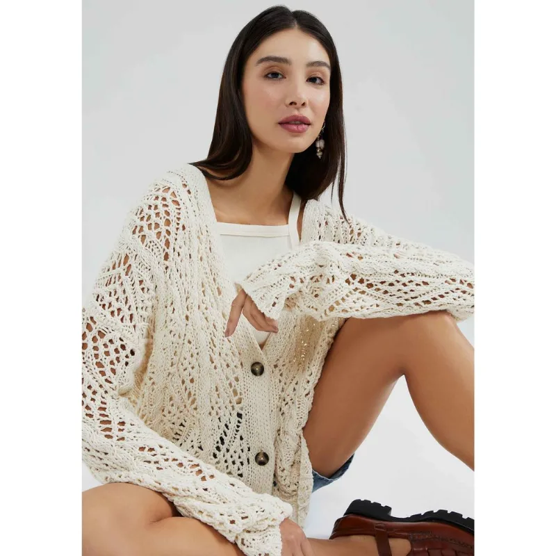 Cardigan Feminino Em Tricô Texturizado - Creme M