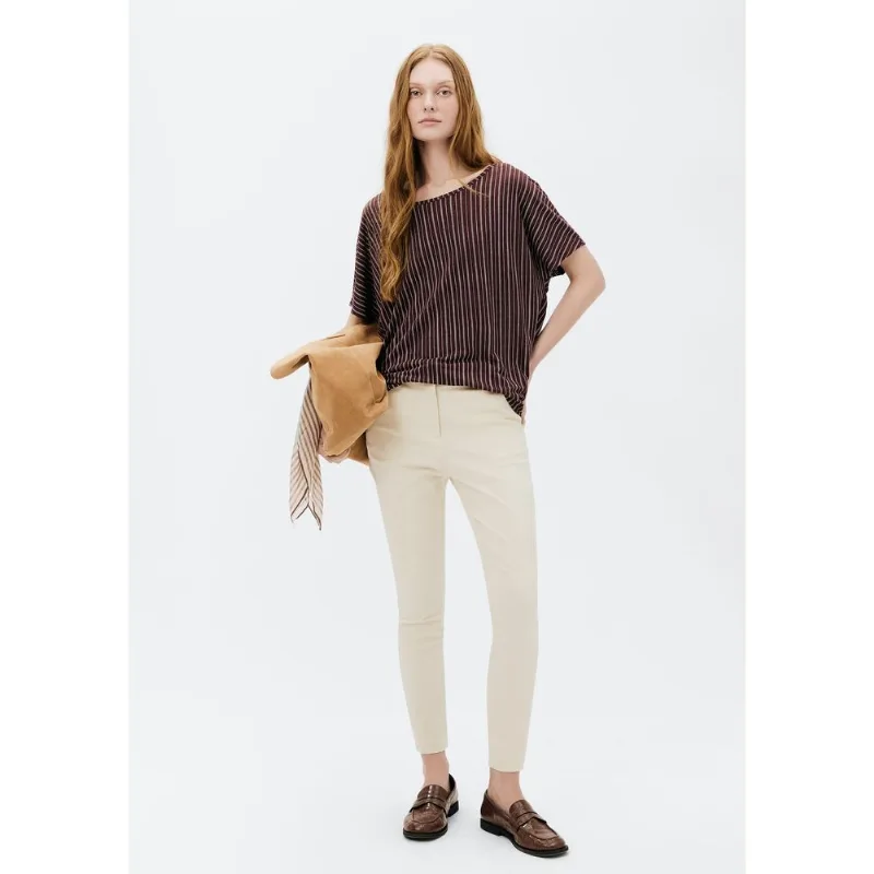 Calça Básica Feminina Cintura Média Em Alfaiataria - Creme 038