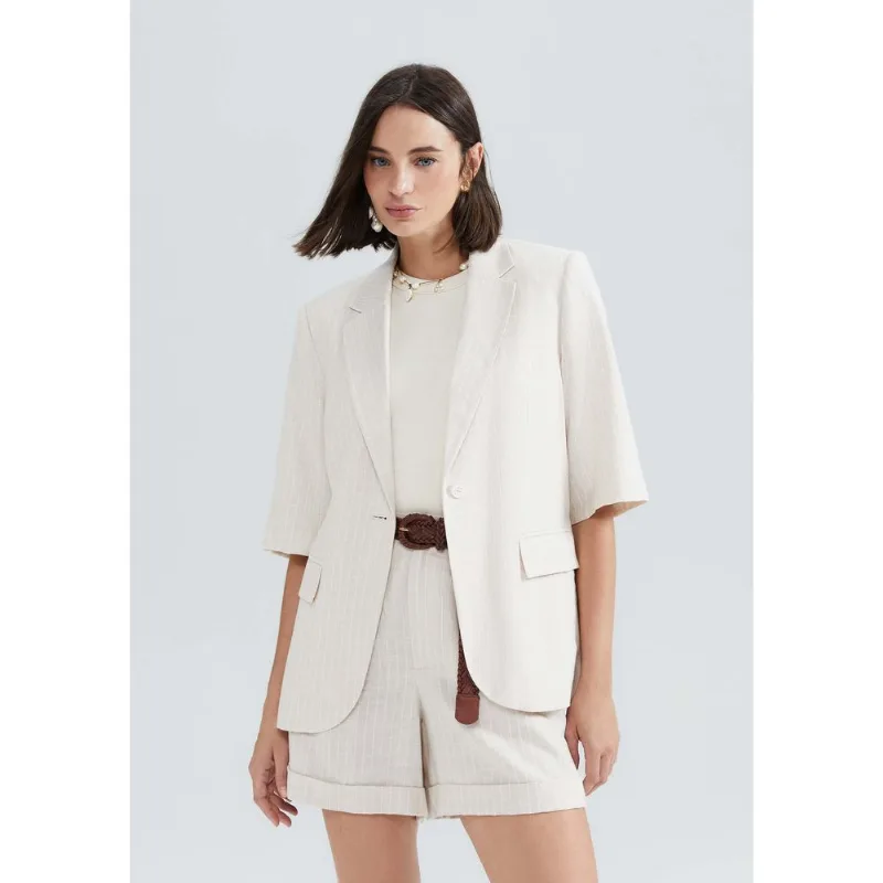 Blazer Feminino Risca De Giz Com Linho - Off white M