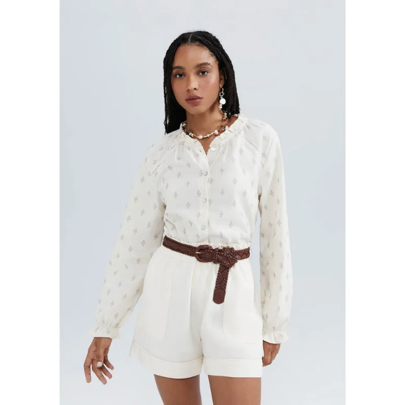 Blusa Feminina Bordada Manga Longa - Off white XG
