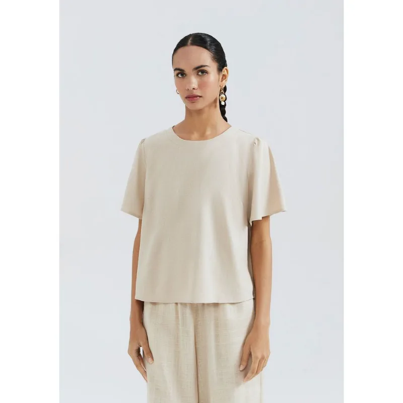 Blusa Feminina Manga Godê Com Linho - Bege G