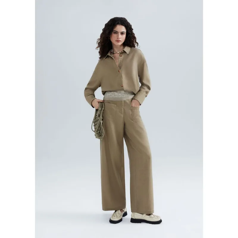 Calça Feminina Reta Cintura Alta Eco - Caqui 044