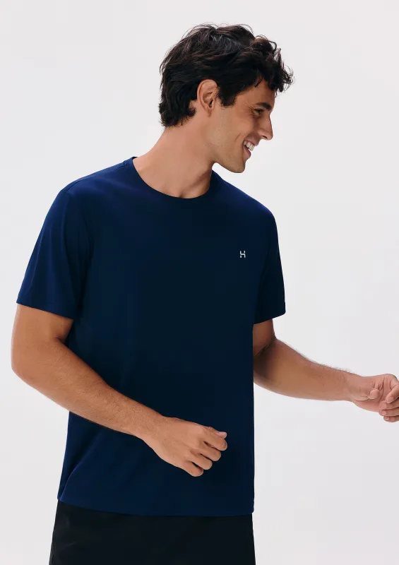 Camiseta Esportiva Masculina Manga Curta Com Refletivo Easy Care - Azul - Hering Sports - Camisetas