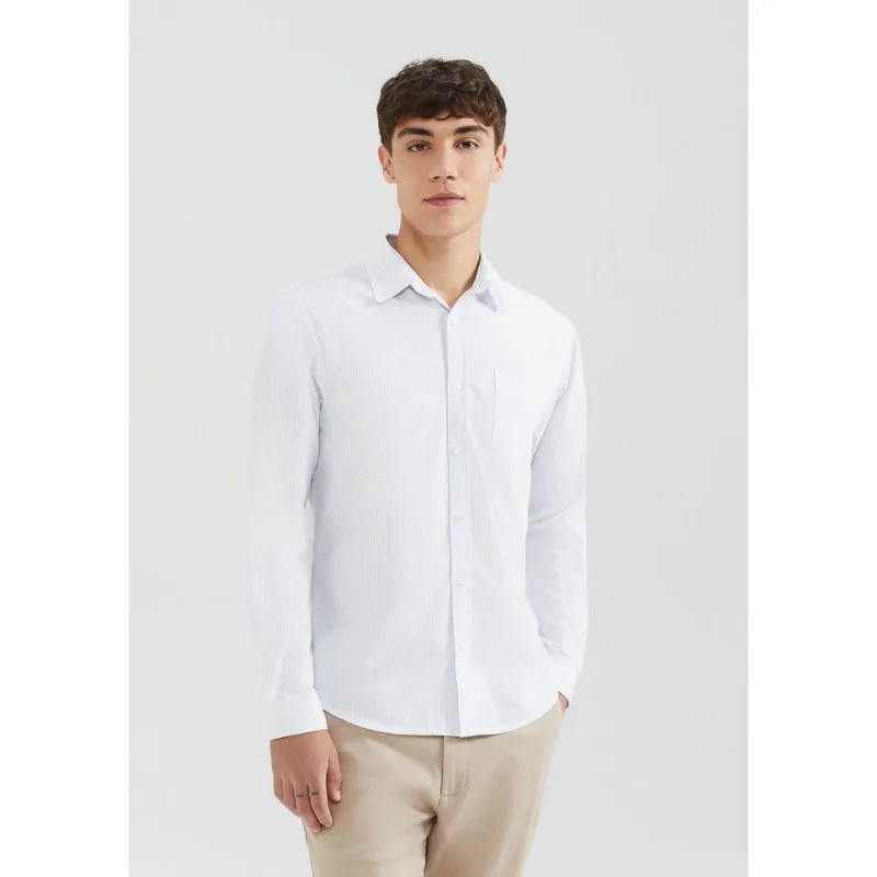 Camisa Básica Masculina Manga Longa Fio Tinto - Off white XG