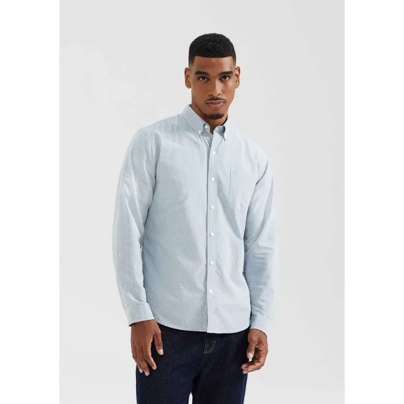 Camisa Básica Masculina Manga Longa Fio Tinto - Azul M