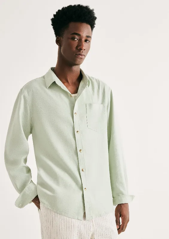 Camisa Básica Masculina Manga Longa Slim Em Linho - Verde XG