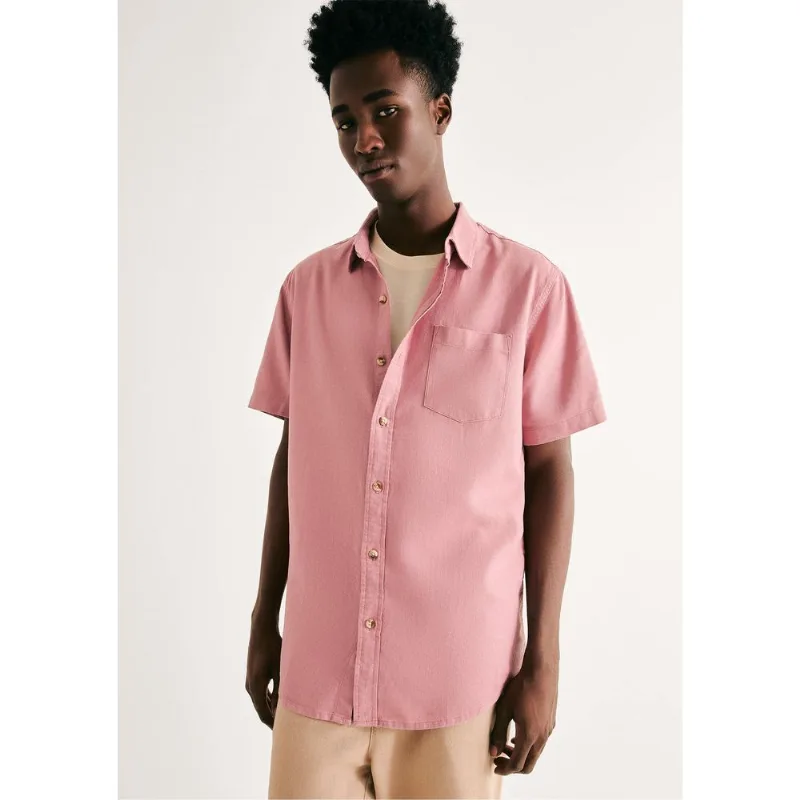 Camisa Básica Masculina Manga Curta Em Linho - Rosa G