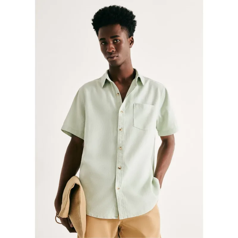 Camisa Básica Masculina Manga Curta Em Linho - Verde XXG