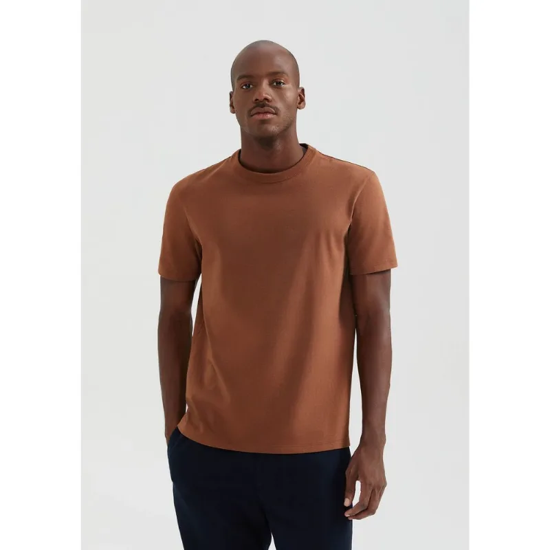 Camiseta Básica Masculina Areia Em Algodão Peruano - Marrom XXG