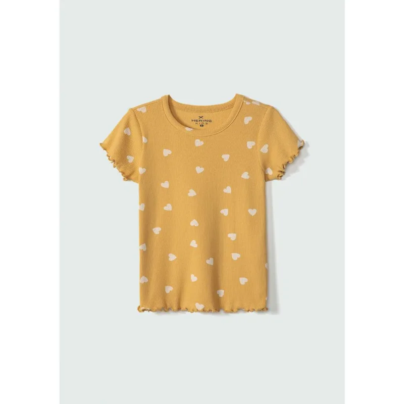 Blusa Infantil Menina Manga Curta Em Ribana Estampada - Amarelo 006
