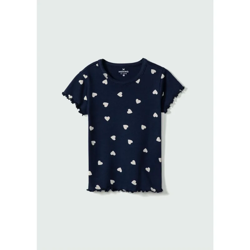 Blusa Infantil Menina Manga Curta Em Ribana Estampada - Azul 012