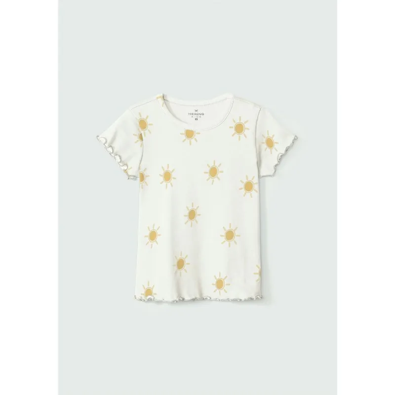 Blusa Infantil Menina Manga Curta Em Ribana Estampada - Off white 010