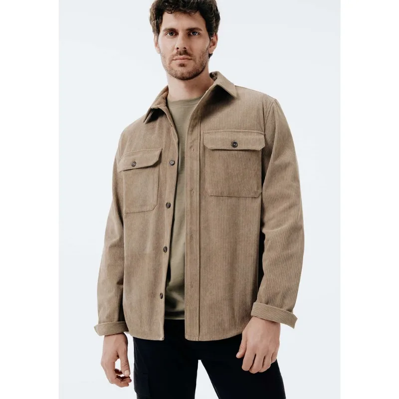 Camisa Overshirt Masculina Manga Longa Em Veludo Cotelê - Marrom XXG