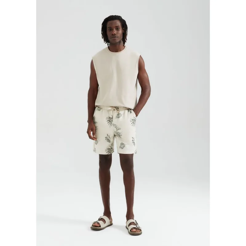Bermuda Masculina Floral Em Linho - Bege M