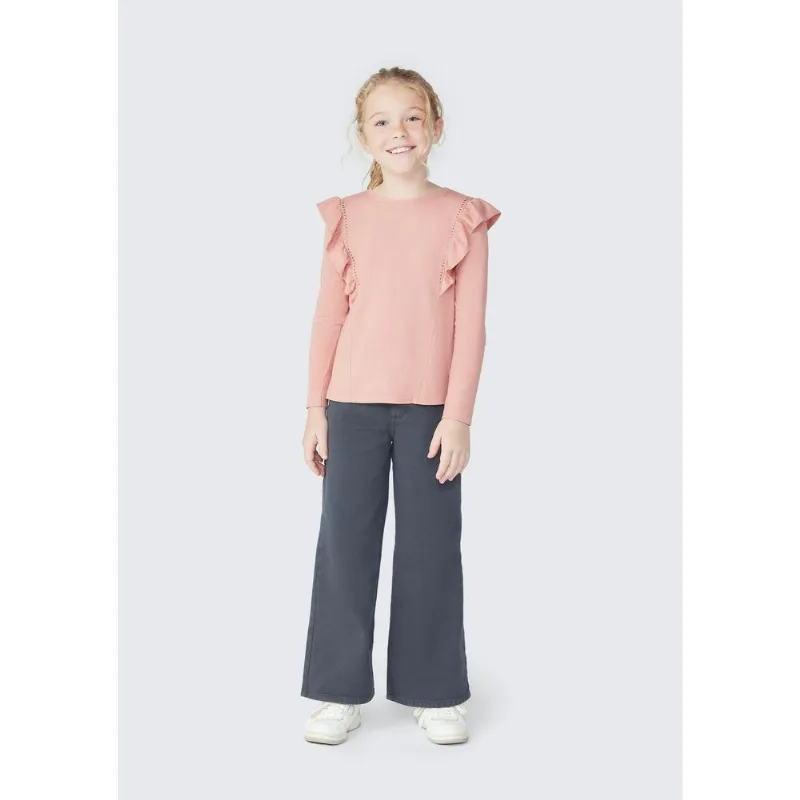 Calça Infantil Menina Wide Leg Em Sarja - Cinza 008