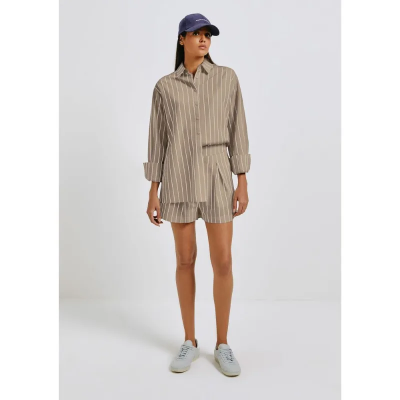 Camisa Feminina Manga Longa Com Linho - Marrom XG
