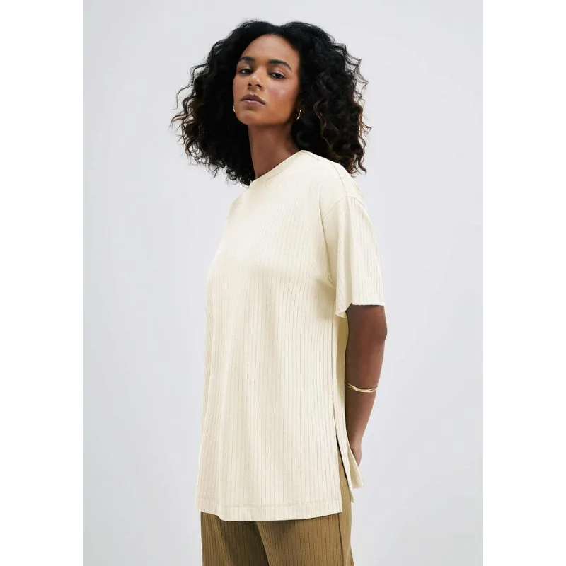 Blusa Feminina Oversized Em Ribana Canelada - Creme M