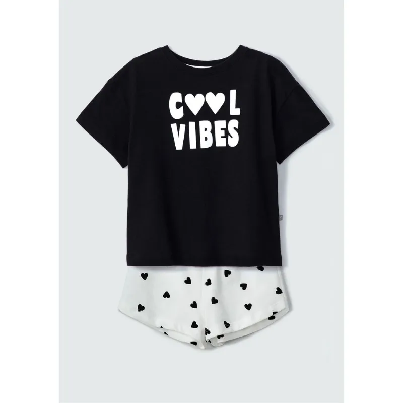 Conjunto Infantil Menina Curto Estampado - Preto 014