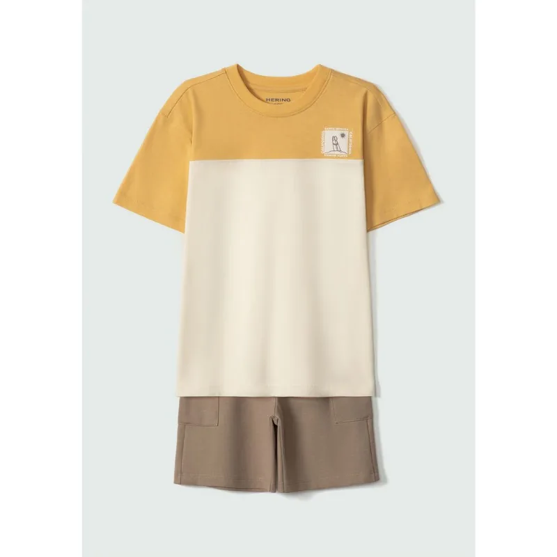 Conjunto Curto Infantil Menino Com Estampa - Amarelo 010