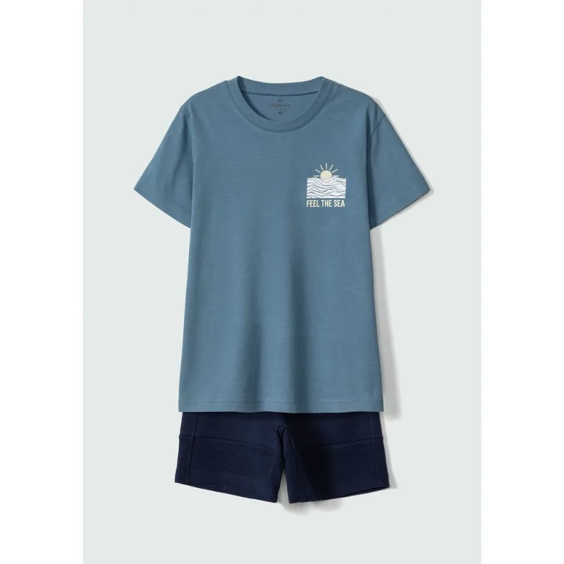Conjunto Curto Infantil Menino Com Estampa - Azul 012