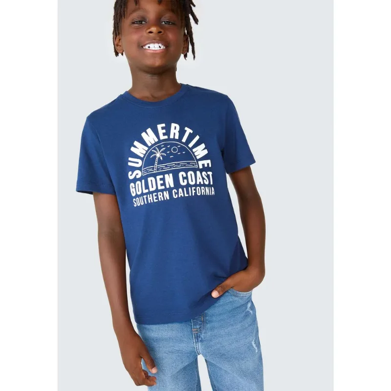 Camiseta Infantil Menino Manga Curta Com Estampa - Azul 008