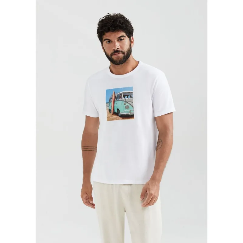 Camiseta Masculina Manga Curta Com Estampa - Branco G