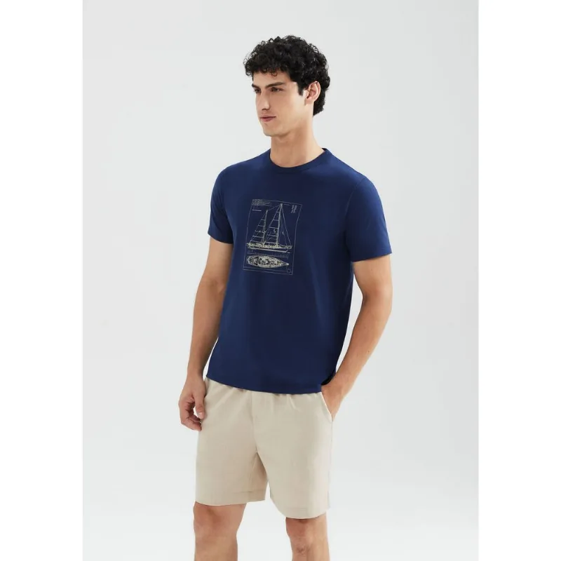 Camiseta Masculina Manga Curta Com Estampa - Azul M