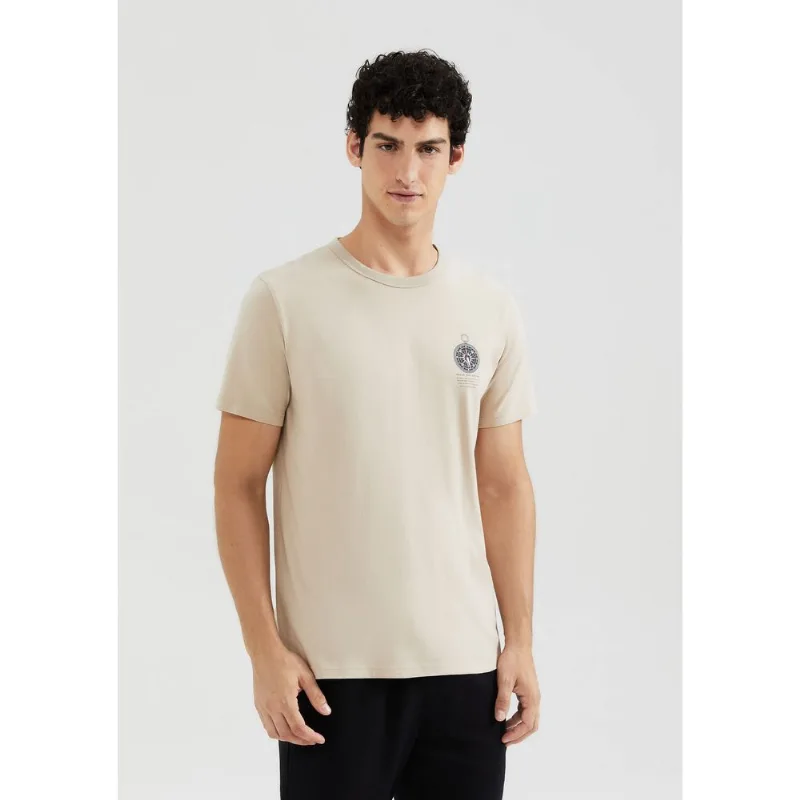 Camiseta Masculina Manga Curta Com Estampa - Bege M