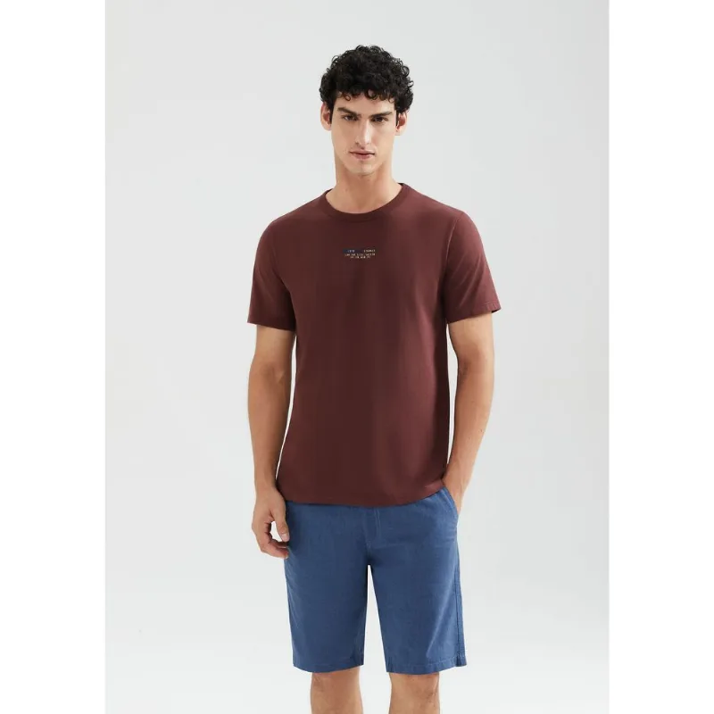 Camiseta Masculina Manga Curta Com Estampa - Vinho M