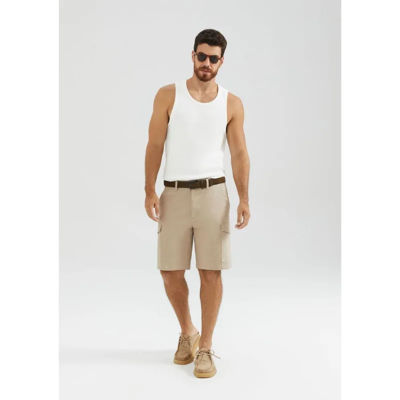Bermuda Masculina Cargo Em Sarja Peletizada - Bege 044