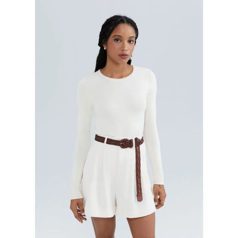 Blusa Feminina Manga Longa Slim Em Tricô Leve - Creme XG