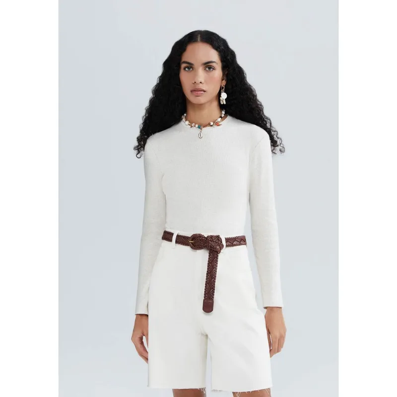 Blusa Feminina Manga Longa Com Linho - Creme P