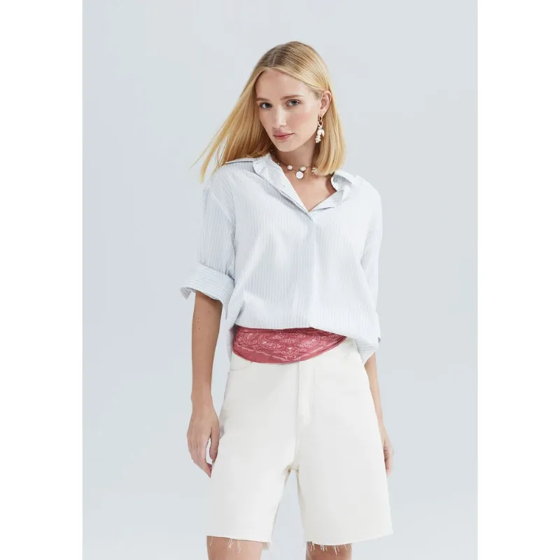 Camisa Feminina Manga Longa Listrada - Azul XG