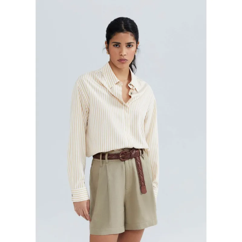 Camisa Feminina Manga Longa Listrada - Amarelo P